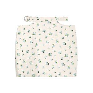 Cut Out Mini Skirt Ivory Multi Floral Belted Waist Side Cut-Outs WeWoreWhat M
